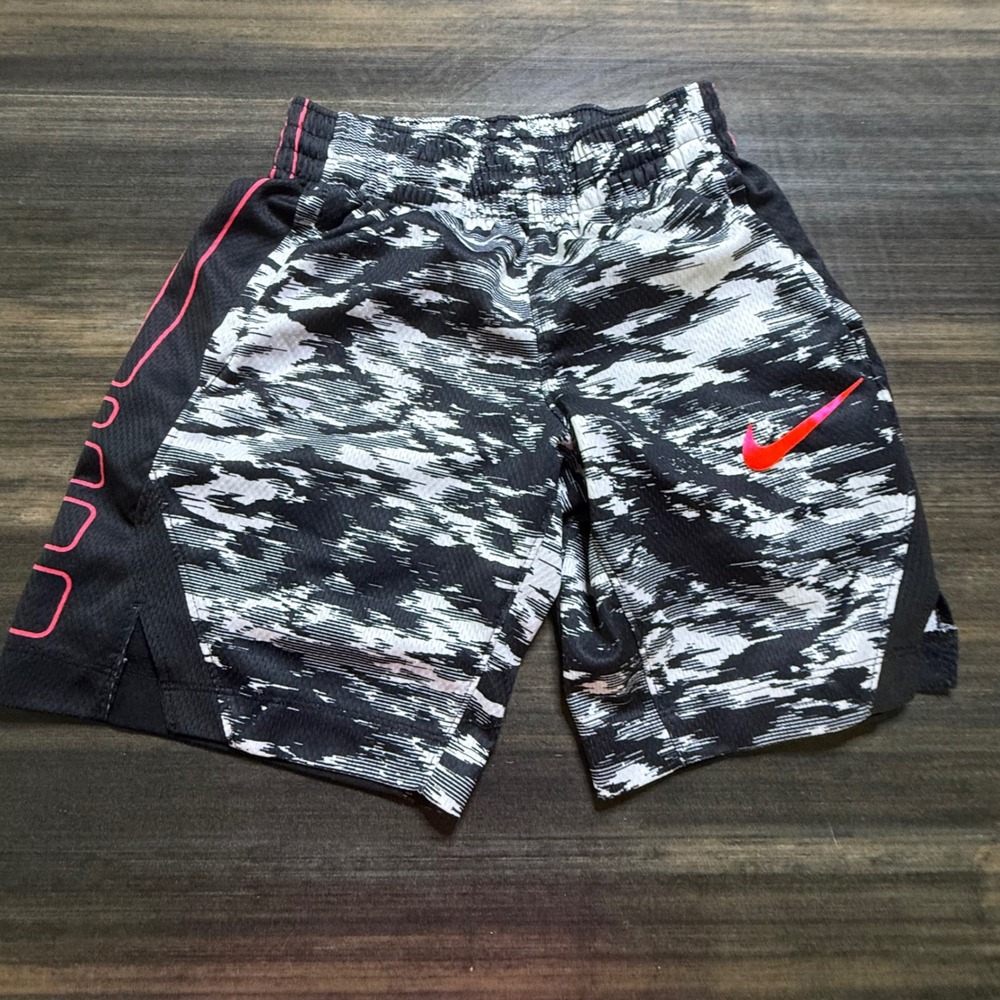 Nike Dri Fit Athletic Basketball Shorts Kids Small Black White Pink Swoosh